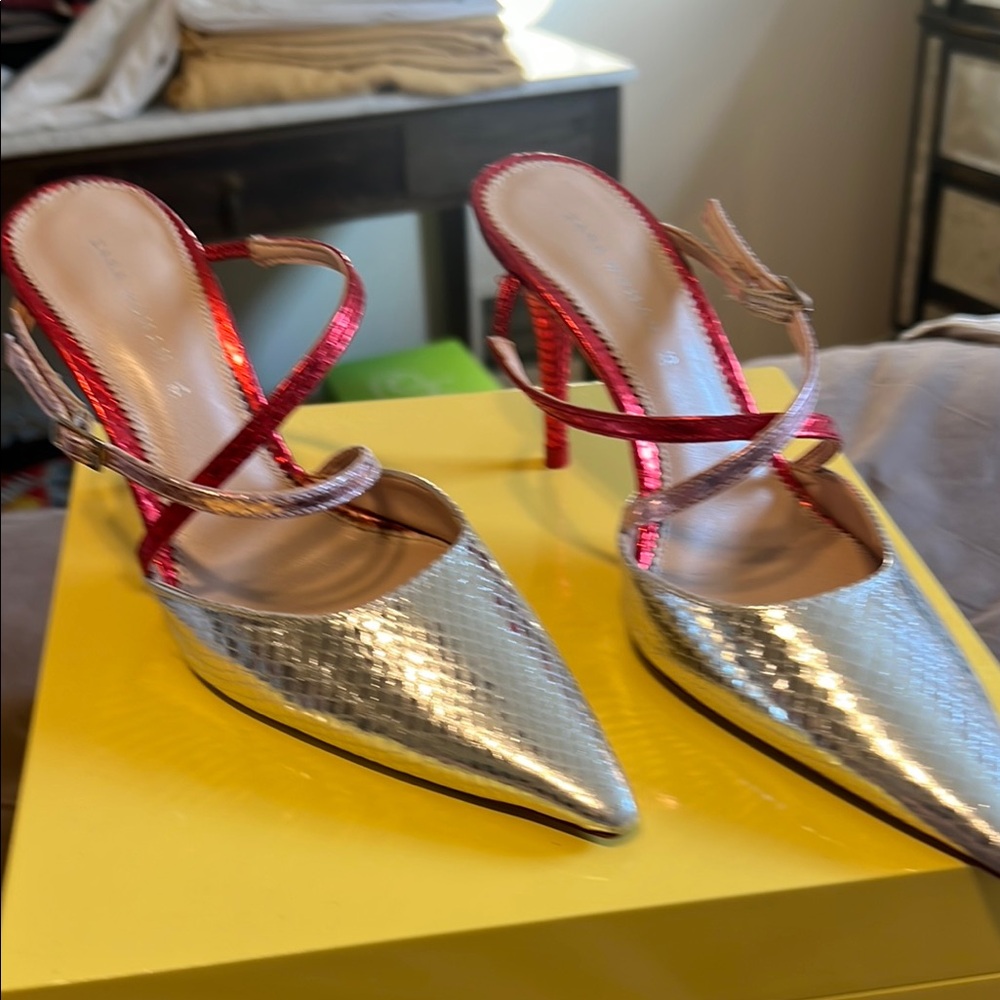 Zara Silver and Red Strappy Heels